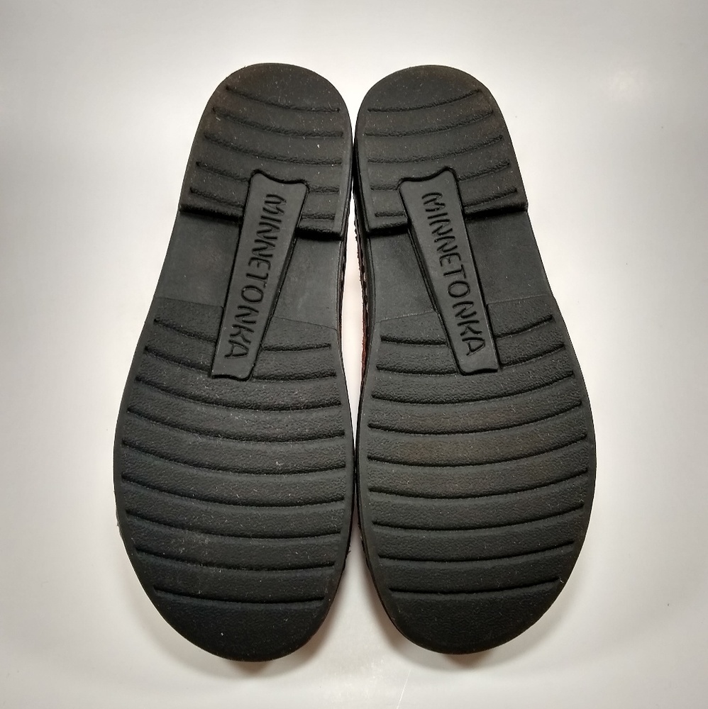Minnetonka 7 Tan Brown Woven Leather Slide Sandal - Picture 2 of 8